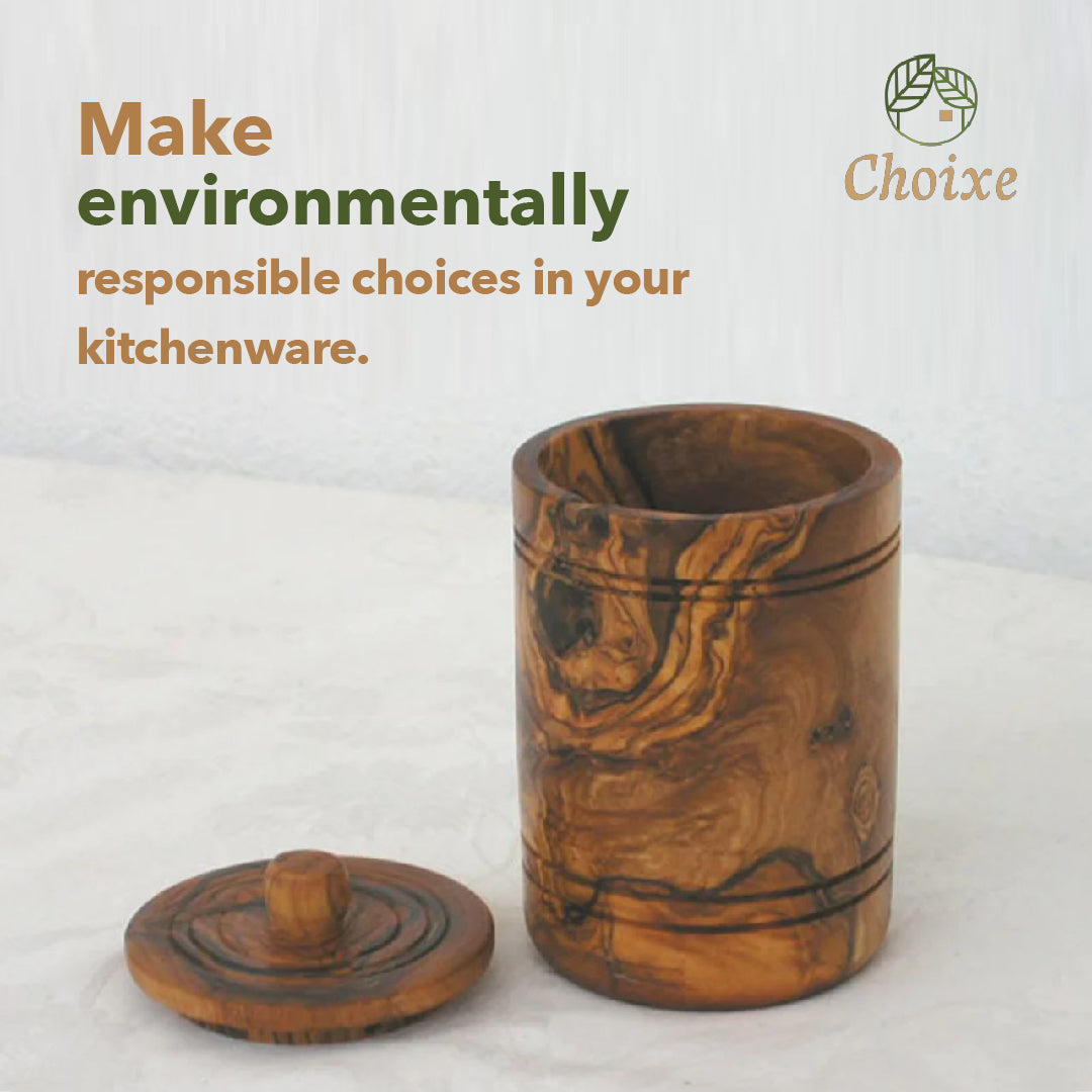 Olive Wood Salt Keeper With Lid