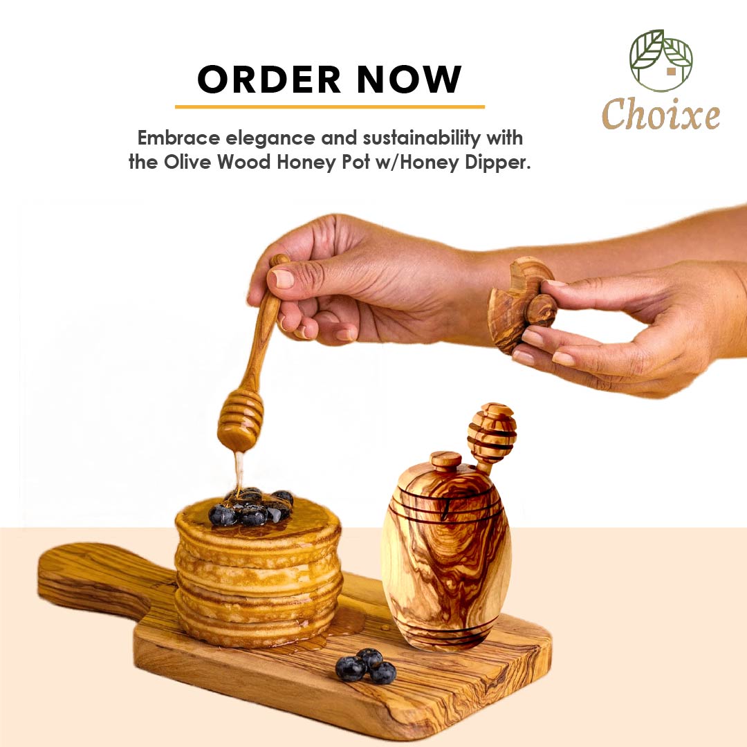 Olive Wood Honey Pot With Dipper
