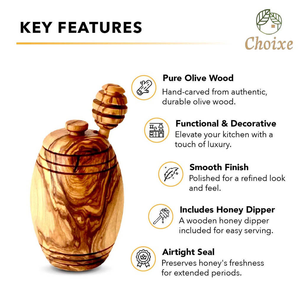 Olive Wood Honey Pot With Dipper