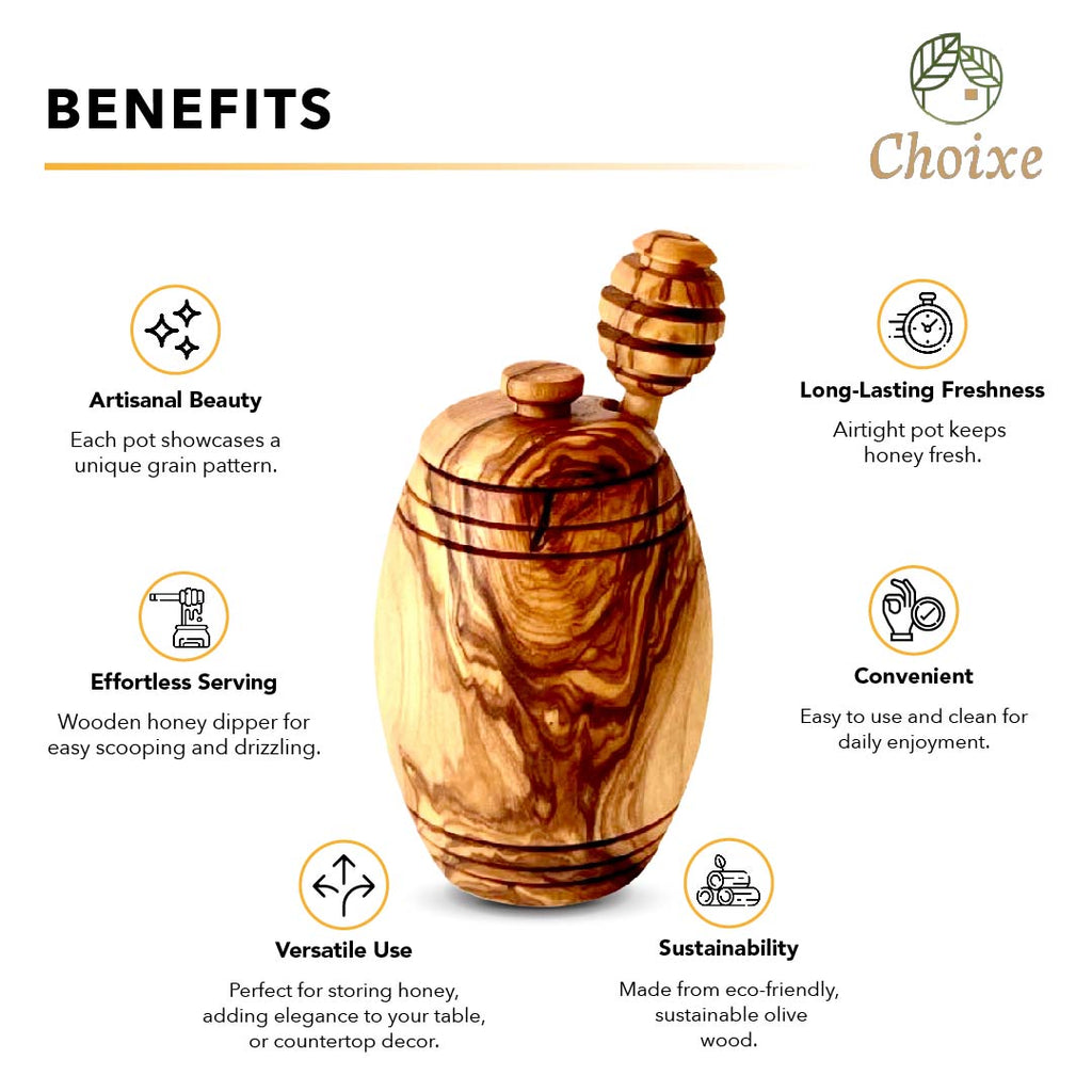 Olive Wood Honey Pot With Dipper