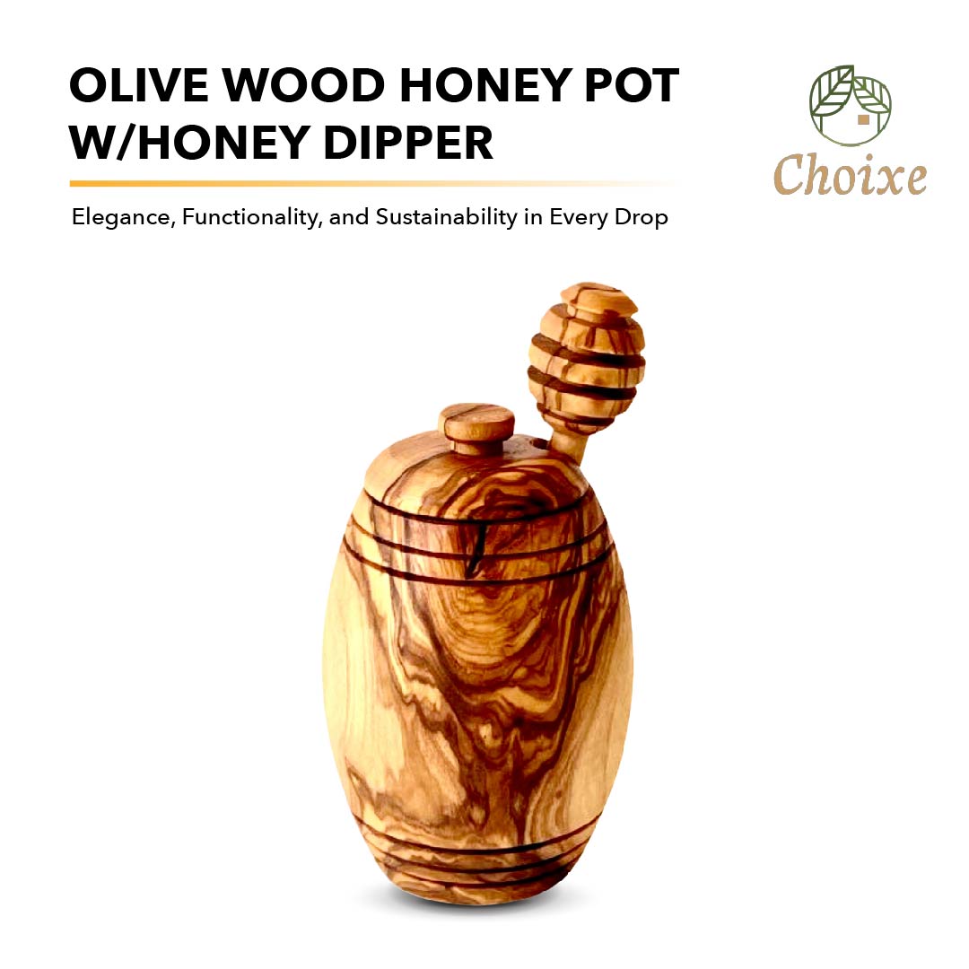 Olive Wood Honey Pot With Dipper