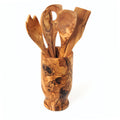 Olive Wood 6-Piece Utensil Set With Holder