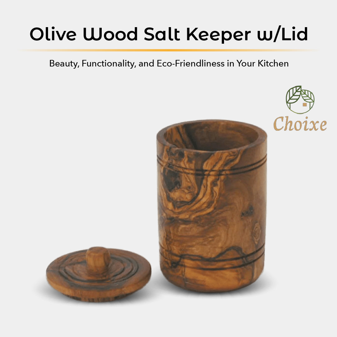 Olive Wood Salt Keeper With Lid