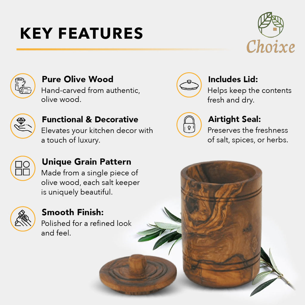 Olive Wood Salt Keeper With Lid